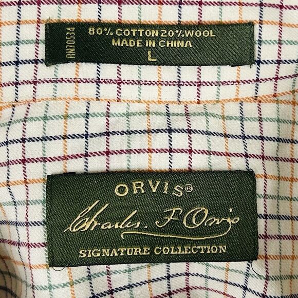 Orvis Large Signature Collection Flannel Shirt Wool Blend Rainbow on Beige Plaid - Picture 3 of 5